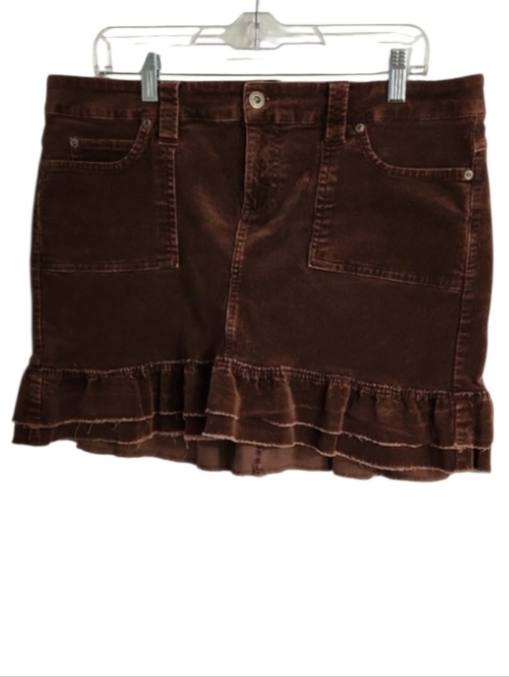Jaylate 90's Y2K Corduroy Low-rise Ruffle Mini Skirt Sz.14 Chocolate Brown